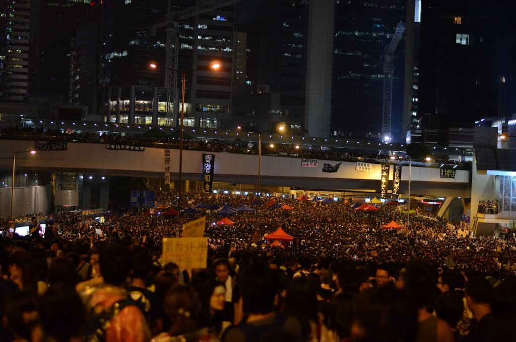 people rallying in Hong Kong